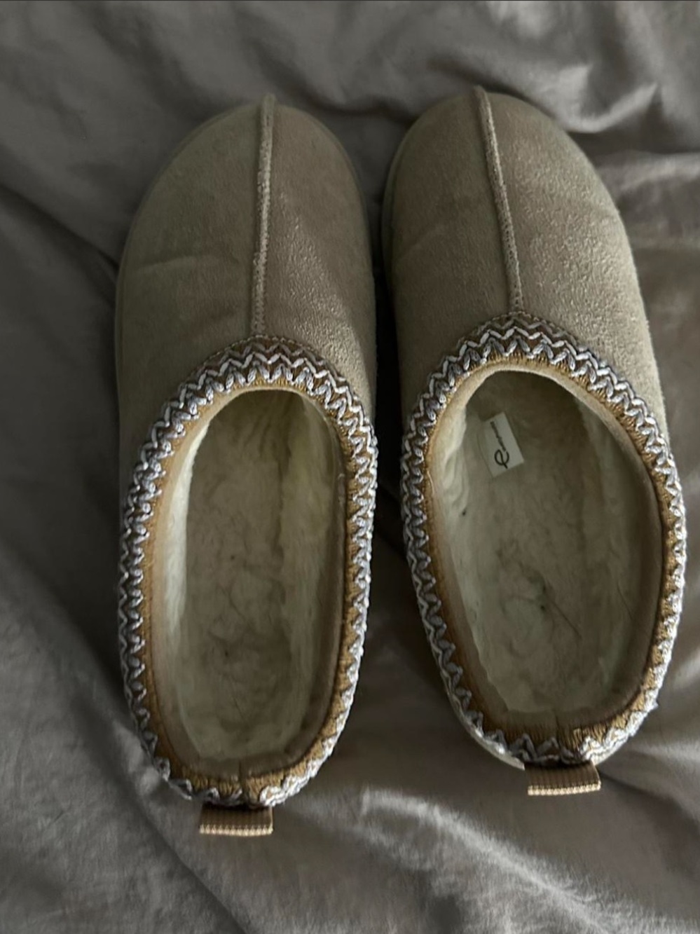 Cozy Faux Suede Lined Slippers in Beige
